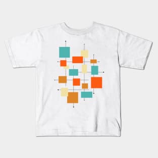 Turquoise Orange Squares Mid Century Modern Kids T-Shirt